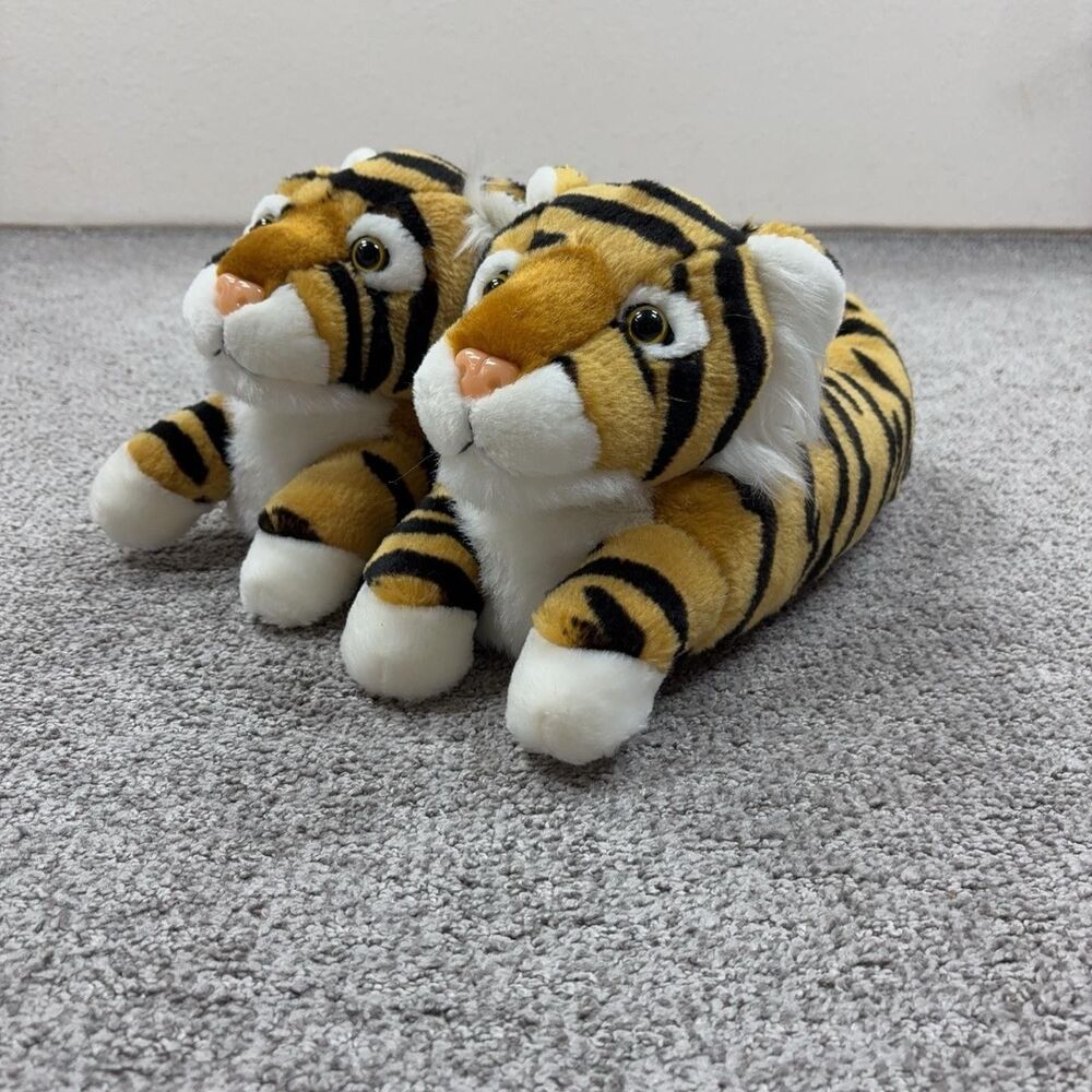 Everberry Slippers Womens 7 Orange Tiger Fuzzy Plush Animal House Shoes Cozy